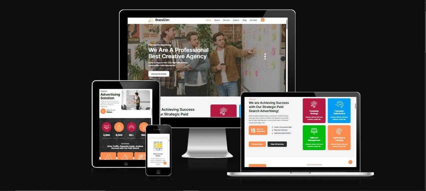Tampilan website UMKM responsif di berbagai perangkat — laptop, tablet, dan smartphone — hasil jasa pembuatan website oleh PT Sastradinata Setia Sejahtera Cikarang Bekasi